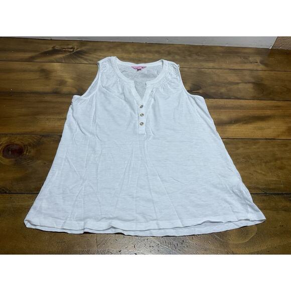 Lilly Pulitzer Essie Tank Top Women Sleeveless Split Neck Blouse Small - Picture 1 of 9